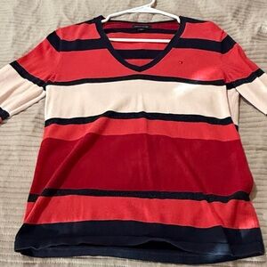 Tommy Hilfiger Red and Navy Striped Top